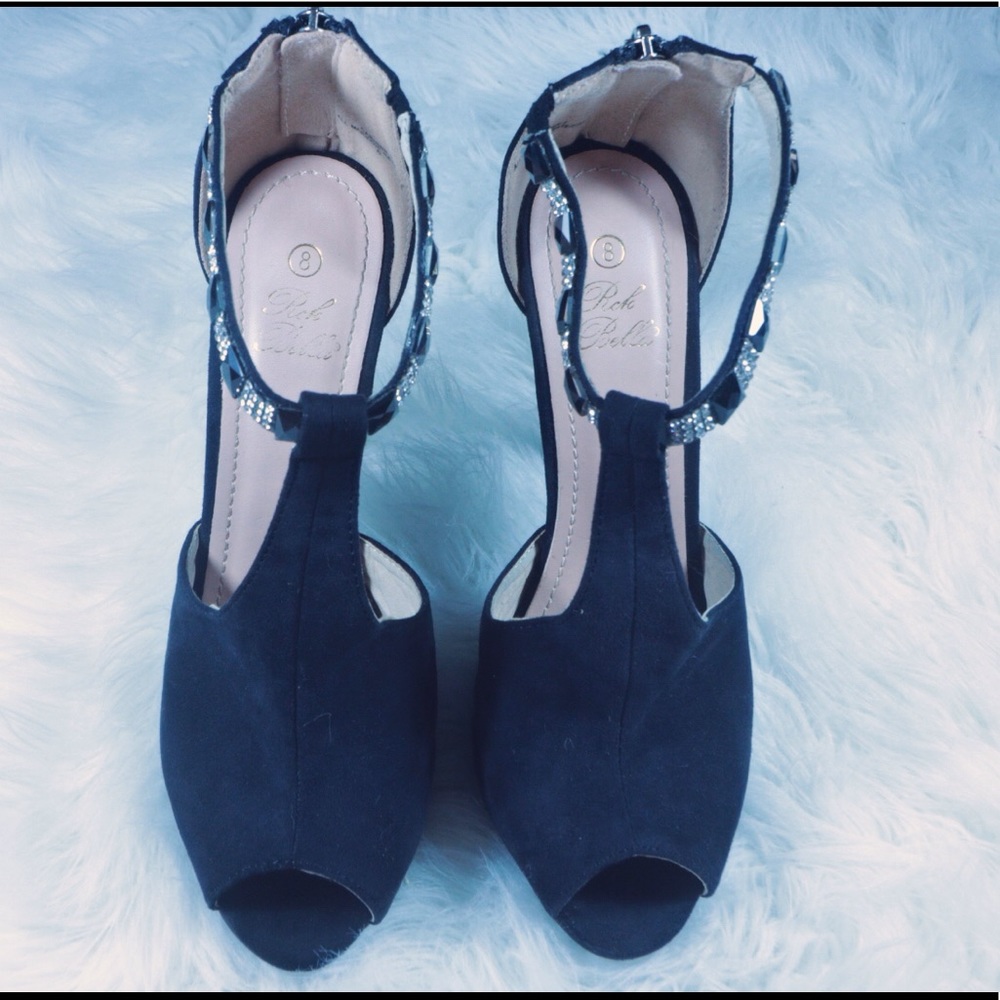 Rock Bella black ankle strap heels size 8